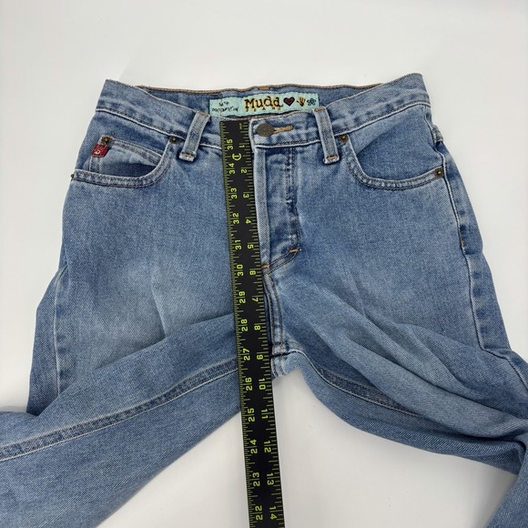 Vintage Mudd Flare Denim Jeans Low Rise Button Fly Y2K 90s Womens Size 26x30 - Picture 8 of 9